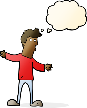 Bir insan tarafından çizilmiş düşünce baloncuğu olan meraklı bir adam.