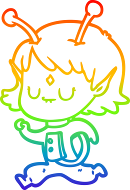 Gökkuşağı gradyan çizgisi bir insan tarafından çizilmiş uzaylı bir kızın çizimi