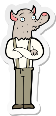 Bir insan tarafından çizilmiş karikatür dostu bir kurt adamın çıkartması.