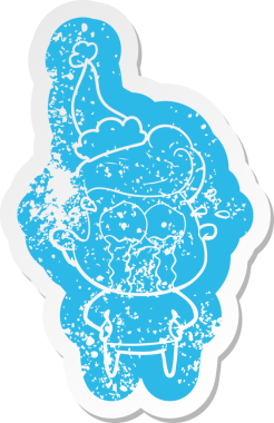 Bir insan tarafından çizilmiş Noel Baba şapkası takan ağlayan bir adamın garip karikatürü.