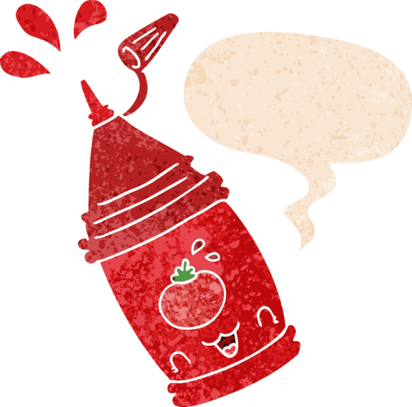 grunge 'da konuşma baloncuğu olan ketçap şişesi bir insan tarafından çizilmiş tedirgin geçmiş dokuma tarzı.