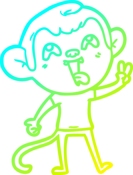 Bir insan tarafından çizilmiş barış işareti veren çılgın bir çizgi maymunun soğuk çizgi çizimi