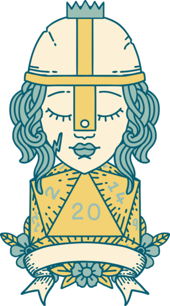 Retro Dövme Tarzı İnsan Savaşçısı Doğal 20 rulo ile Bir insan tarafından çizilmiş