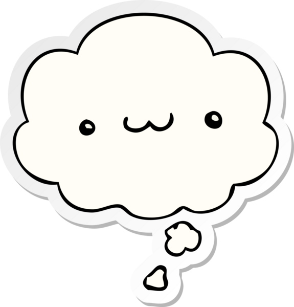 Mutlu çizgi film ifadesi ve düşünce baloncuğu bir insan tarafından çizilmiş çıkartma.