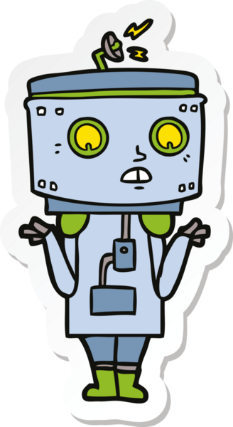 Bir insan tarafından çizilmiş robot karikatür çıkartması.