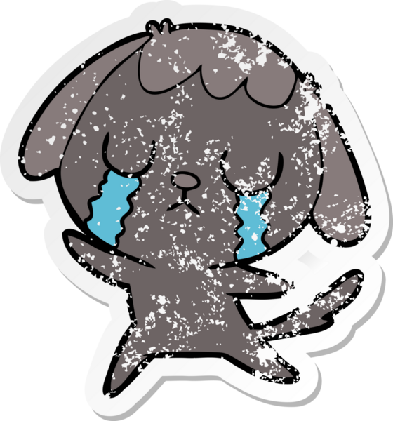 Bir insan tarafından çizilmiş ağlayan şirin bir köpeğin sıkıntılı çıkartması.