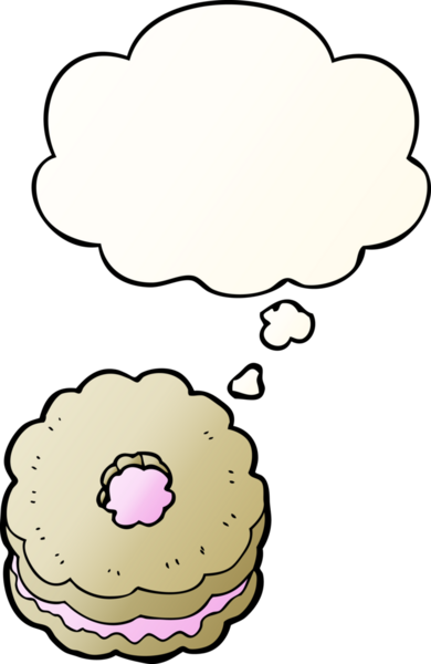 Düşünce baloncuklu çizgi film bisküvisi, bir insan tarafından çizilmiş düzgün bir gradyan stil.