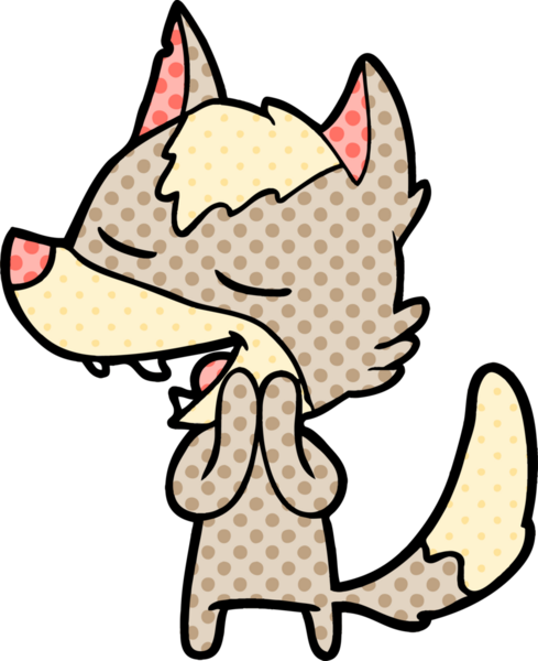 Bir insan tarafından çizilmiş gülen bir kurt.