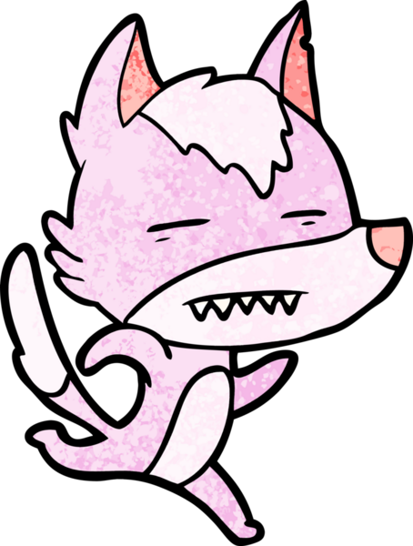 Bir insan tarafından çizilmiş dişleri gösteren bir kurt çizgi filmi.