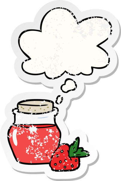 Düşünce baloncuklu çizgi film reçel kavanozu insan tarafından çizilmiş yıpranmış bir çıkartma gibi.