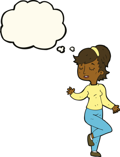 Bir insan tarafından çizilmiş düşünce balonlu çizgi film dansçısı kadın.