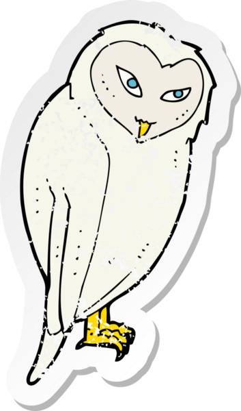 Bir insan tarafından çizilmiş bir baykuşun gerilmiş çıkartması.