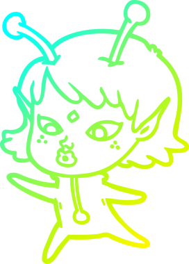 Bir insan tarafından çizilmiş güzel bir uzaylı kız çizimi.