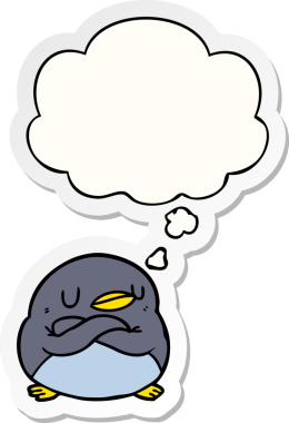 Düşünce baloncuğu insan tarafından çizilmiş bir çıkartma olan penguen çizgi filmi.