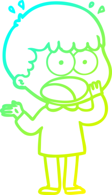 Bir çizgi filmin soğuk gradyan çizimi şok olmuş bir adamın bir insan tarafından nefes nefese bırakılması.