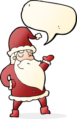 Bir insan tarafından çizilmiş konuşma balonlu Noel Baba çizgi filmi.