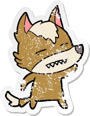 Bir insan tarafından çizilmiş dişlerini gösteren bir kurt çizgi filminin sıkıntılı çıkartması.