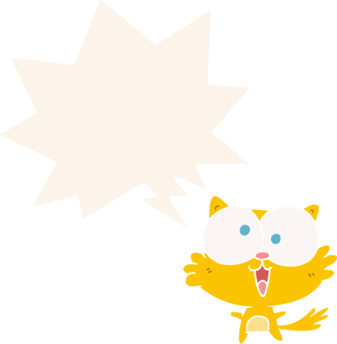 Bir insan tarafından çizilmiş konuşma baloncuğu olan sevimli çizgi film delisi kedi.