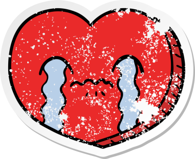 Bir insan tarafından çizilmiş kederli aşk dolu karikatür çıkartması.