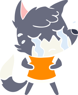 Bir insan tarafından çizilmiş ağlayan tilki düz renkli çizgi film