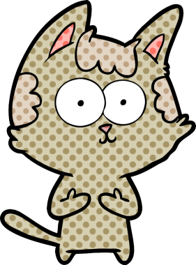 Bir insan tarafından çizilmiş mutlu çizgi film kedisi.