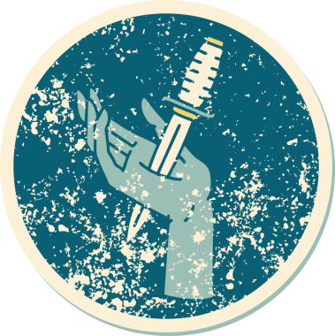 İnsan eliyle çizilmiş bir hançerin sembolik dövmeli görüntüsü.