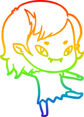 Gökkuşağı gradyan çizgi çizimi bir insan tarafından çizilmiş, arkadaş canlısı vampir bir kız.