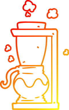 Bir insan tarafından çizilmiş çizgi film filtresi kahve makinesinin sıcak gradyan çizimi