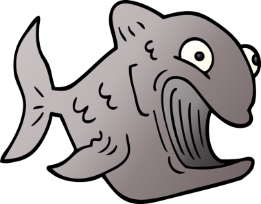 Bir insan tarafından çizilmiş komik karikatür balığı.