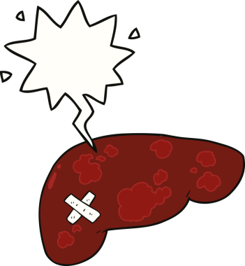 Bir insan tarafından çizilmiş karaciğer ve konuşma baloncuğu.