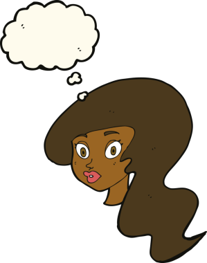 Bir insan tarafından çizilmiş düşünce kabarcığı olan güzel bir kadın yüzü.