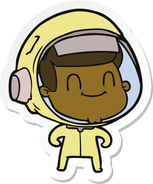 Bir insan tarafından çizilmiş mutlu bir astronotun çıkartması.