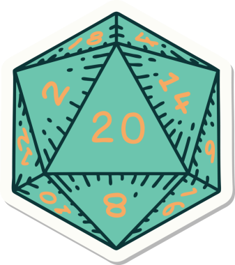 Bir insan tarafından çizilmiş doğal 20 D20 zar etiketi.