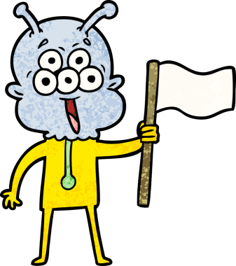 Bir insan tarafından çizilmiş mutlu bir uzaylı çizgi filmi.