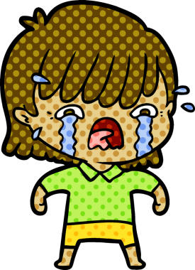 Bir insan tarafından çizilmiş ağlayan çizgi film kızı.