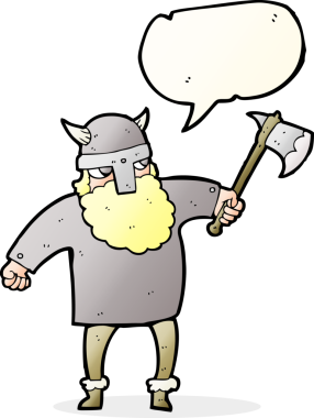 Bir insan tarafından çizilmiş serbest konuşma balonu çizgi filmi Viking savaşçısı.