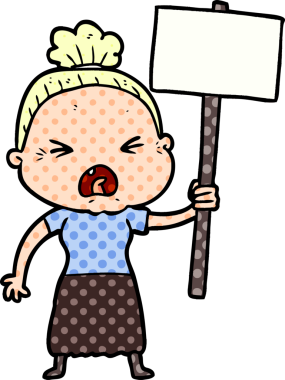 Bir insan tarafından çizilmiş kızgın yaşlı kadın çizgi filmi.