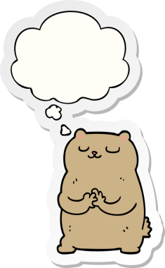 İnsan tarafından çizilmiş bir çıkartma olarak düşünce baloncuğu olan çizgi film ayısı.