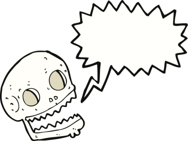 Bir insan tarafından çizilmiş konuşma baloncuğu olan karikatürümsü kafatası.