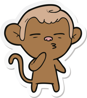 Bir insan tarafından çizilmiş şüpheli bir maymunun çıkartması.