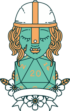 Retro Dövme Tarzı Yarı Ork Dövüşçüsü Bir insan tarafından çizilmiş doğal yirmi zar atışıyla