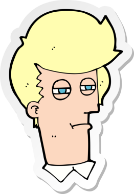 Bir insan tarafından çizilmiş şaşı gözlü bir karikatür adamın çıkartması.