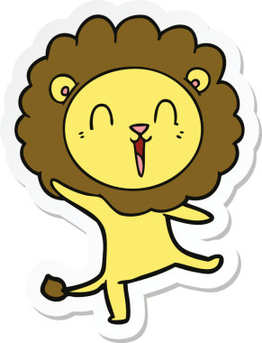 Bir insan tarafından çizilmiş gülen aslanın çıkartması.