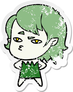 Bir insan tarafından çizilmiş vampir bir kızın sıkıntılı çıkartması.