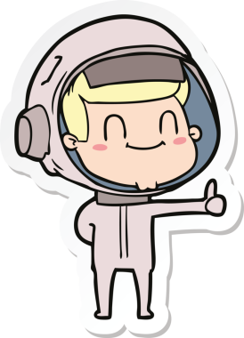 Bir insan tarafından çizilmiş mutlu bir astronotun çıkartması.