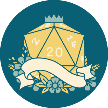 Retro Dövme Biçimi Doğal 20 D20 zar bir insan tarafından çizildi