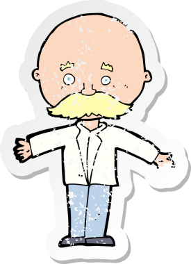 Bir insan tarafından çekilen kolları açık kel bir adamın gerilmiş çıkartması.