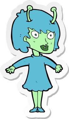 Bir insan tarafından çizilmiş uzaylı bir kadının çıkartması.