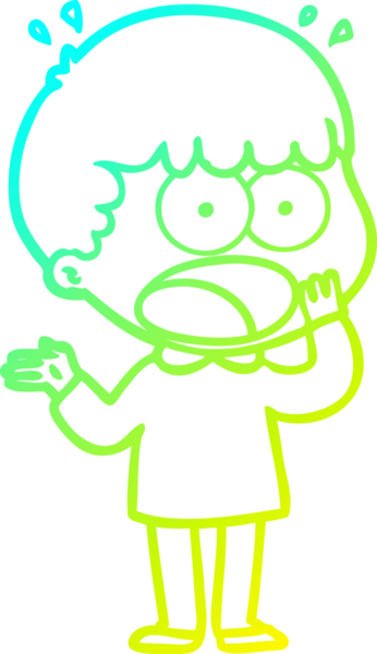 Bir çizgi filmin soğuk gradyan çizimi şok olmuş bir adamın bir insan tarafından nefes nefese bırakılması.