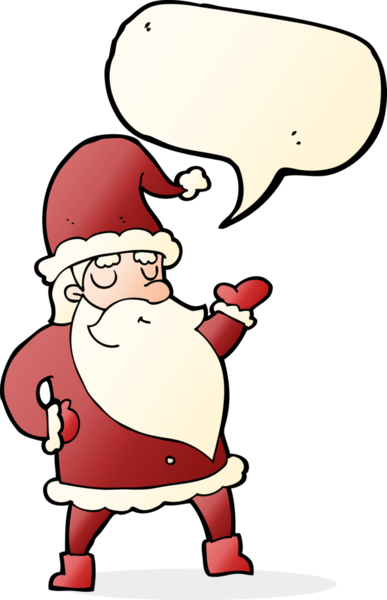 Bir insan tarafından çizilmiş konuşma balonlu Noel Baba çizgi filmi.